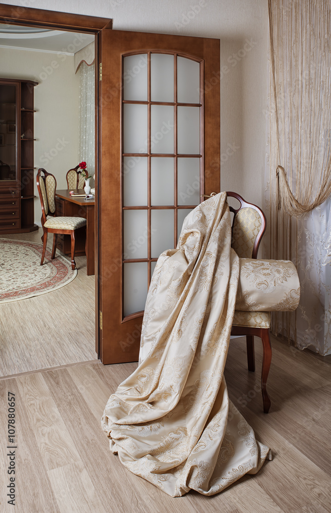 luxury fabric for curtain on the vintage chair
