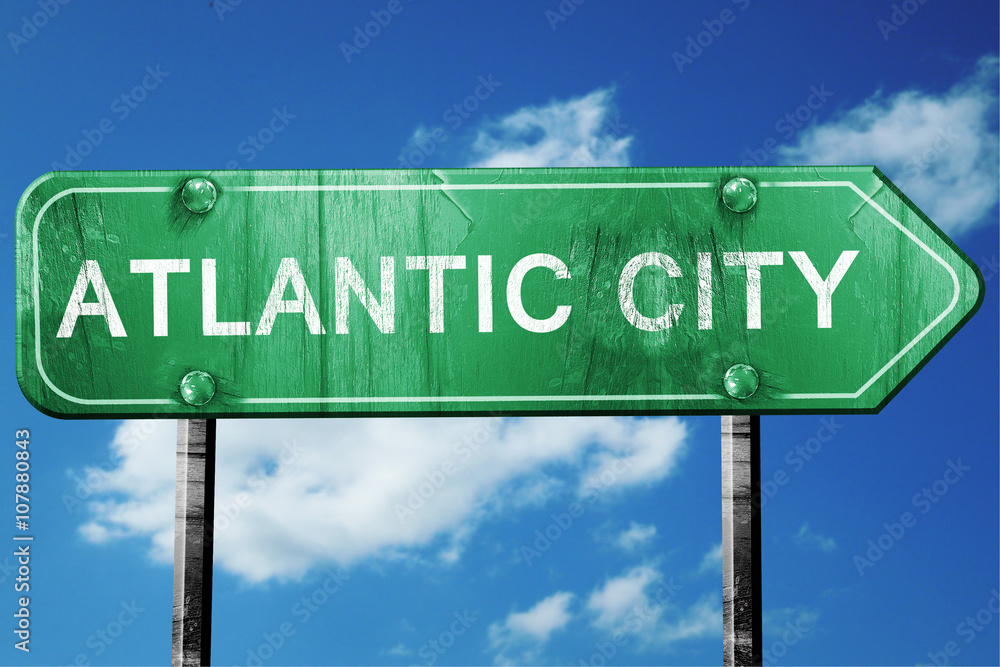 atlantic city road sign , worn and damaged look
