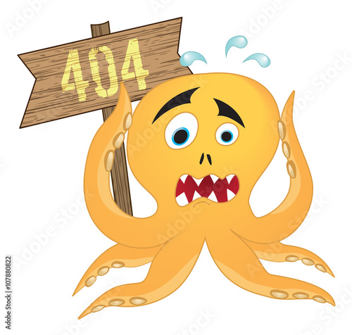 Illustration cartoon de pieuvre pour une erreur 404
