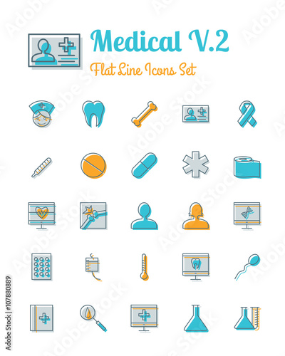vector medical icons set flat line style