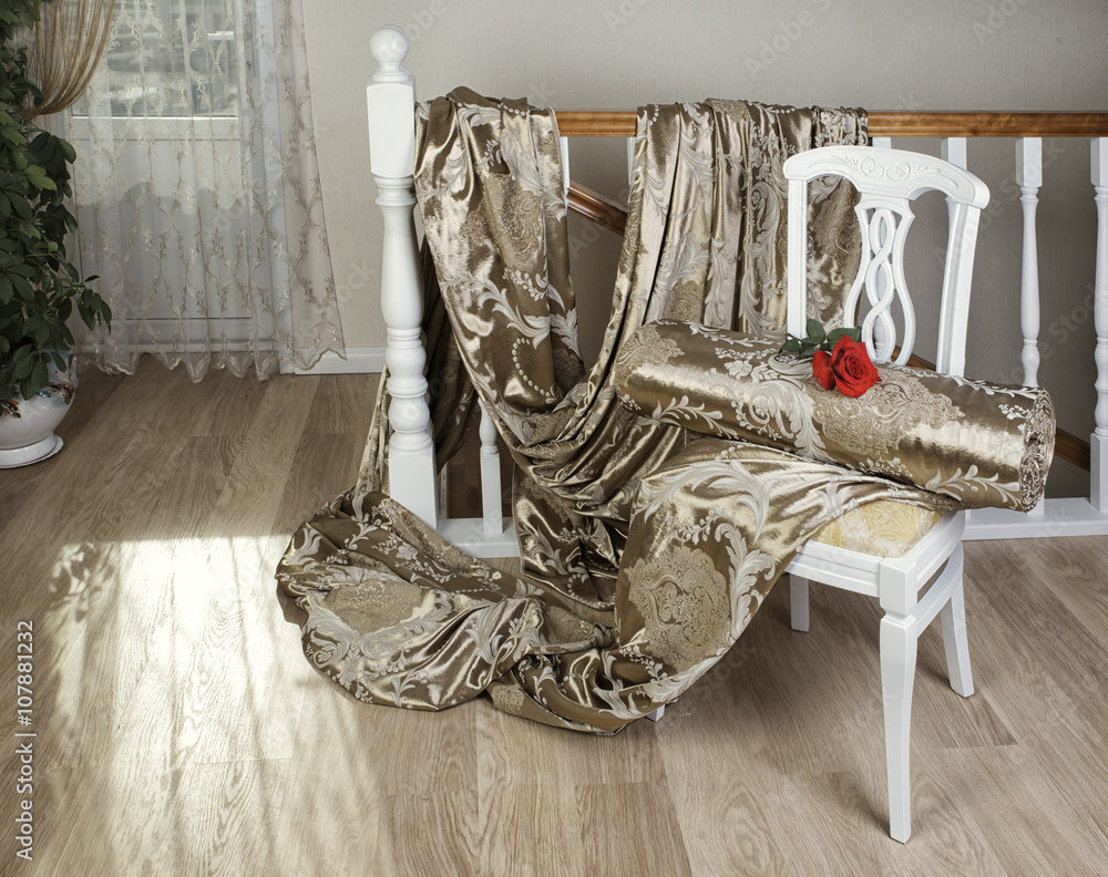 luxury fabric for curtain on the vintage chair
