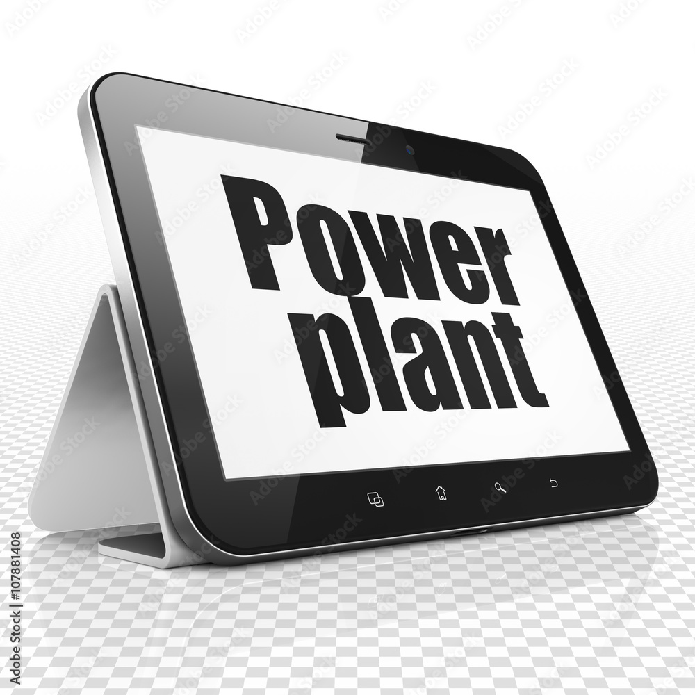 Industry concept: Tablet Computer with Power Plant on display Industry concept: Tablet Computer with Power Plant on display