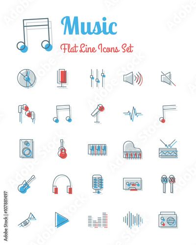vector music icons set flat line style