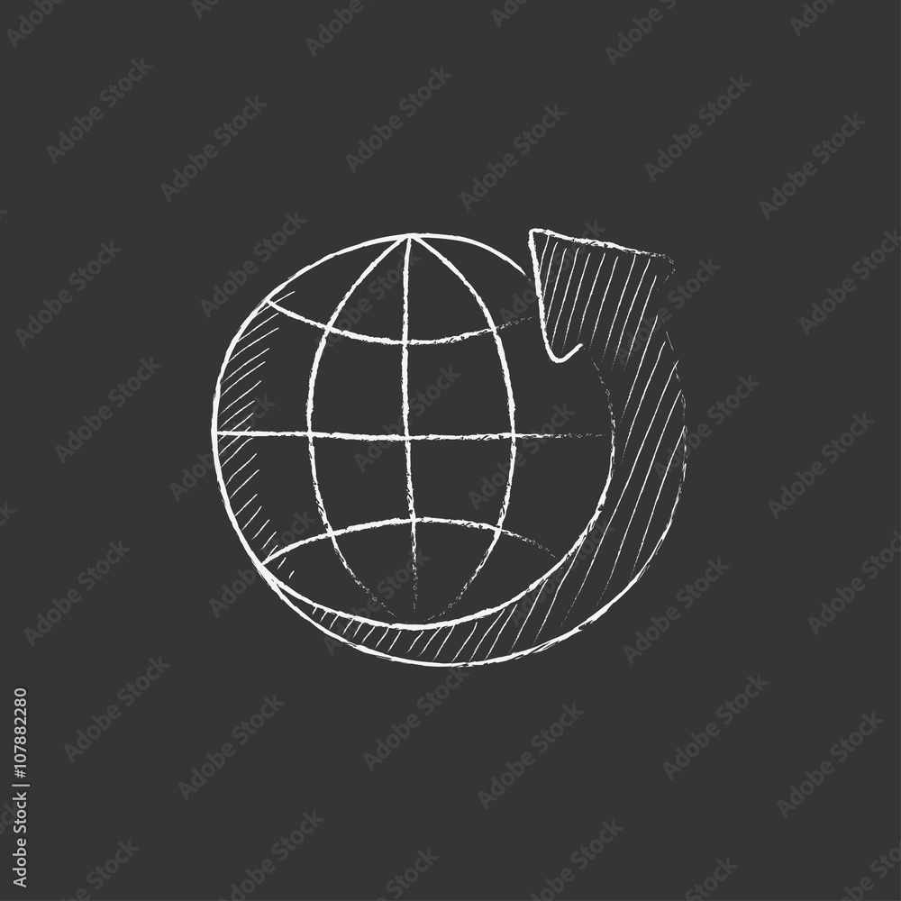 Earth and arrow around. Drawn in chalk icon. Earth and arrow around. Drawn in chalk icon.