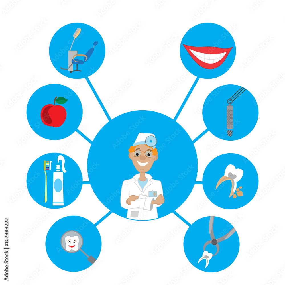 Dental care symbols. Teeth dental care mouth health set with inspection dentist treatment isolated vector illustration Dental care symbols. Teeth dental care mouth health set with inspection dentist treatment isolated vector illustration