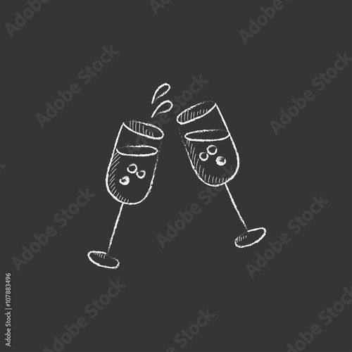 Two glasses of champaign. Drawn in chalk icon.