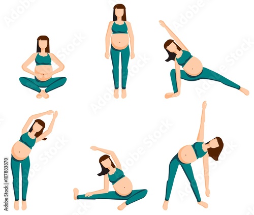 Set of a pragnant woman doing yoga