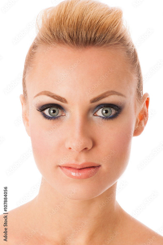 Beauty portrait of woman with perfect makeup, smokey eyes, full Beauty portrait of woman with perfect makeup, smokey eyes, full