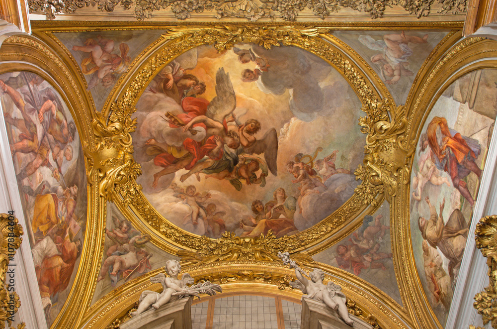 Rome - The fresco Musician angels by Giuseppe Chiari (1595 - 1596) on the vault of chapel of St. Anthony of Padua in church Chiesa di Santa Maria in Aquiro.