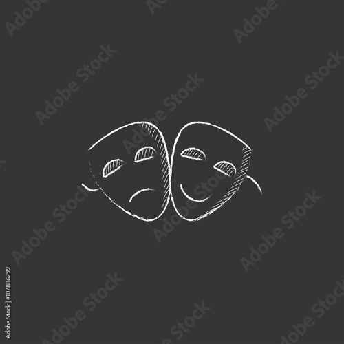 Two theatrical masks. Drawn in chalk icon.