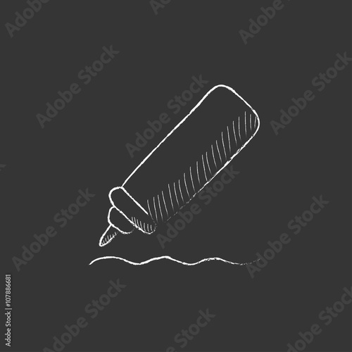 Sauce bottle. Drawn in chalk icon.