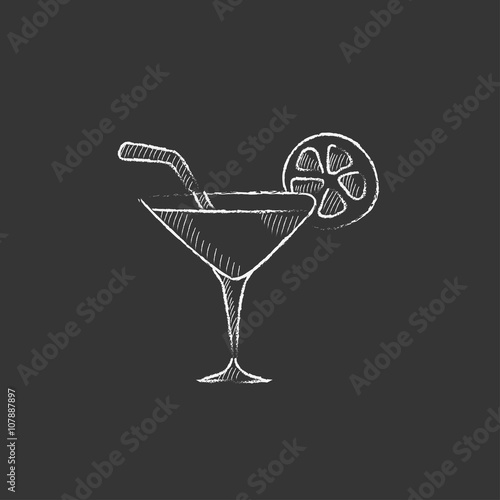 Cocktail glass. Drawn in chalk icon.
