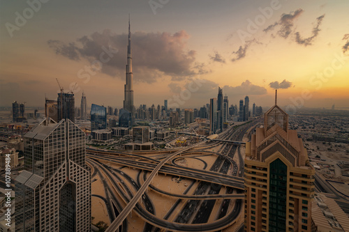 Dubai Downtown Golden Sunset
