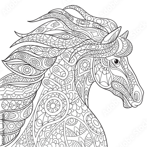 Obraz na plátně Zentangle stylized cartoon horse (mustang), isolated on white background