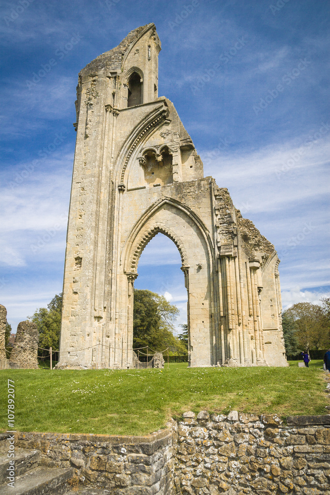The historic ruins of Glastonbury Abbey in Somerset