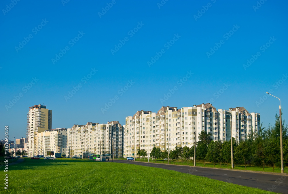 Multiroom apartment houses. Residential district on the edge of Minsk, Belarus