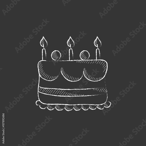 Birthday cake with candles. Drawn in chalk icon.