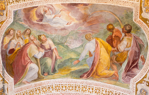 Rome - God's Covenant with Noah in the Rainbow by Baldassare Croce  (1558 - 1628).  Fresco from vault of stairs in church Chiesa di San Lorenzo in Palatio ad Sancta Sanctorum. photo