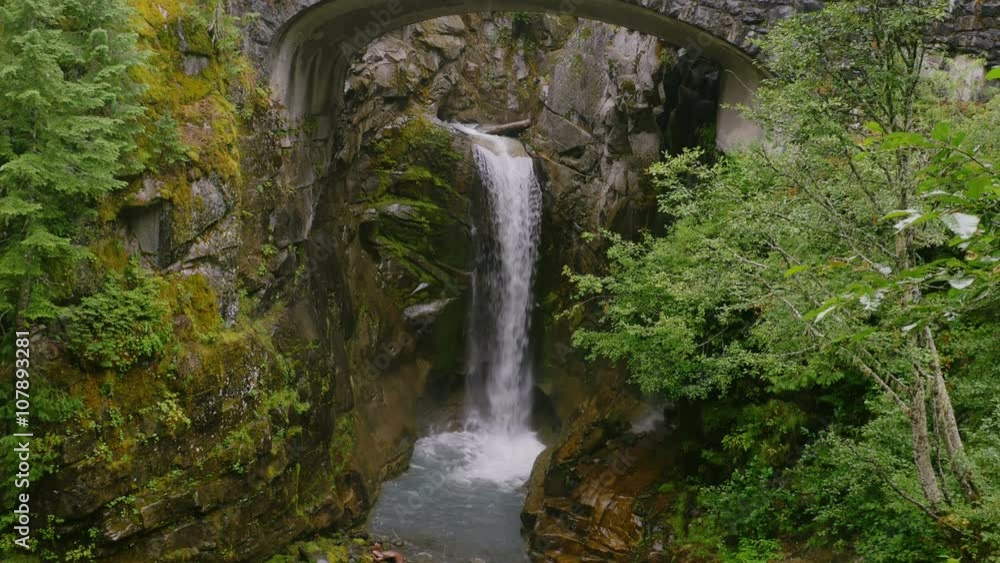 Christine Falls Medium Shot With Bridge on Top. Mt Rainier National Park, Washington State Christine Falls Medium Shot With Bridge on Top. Mt Rainier National Park, Washington State