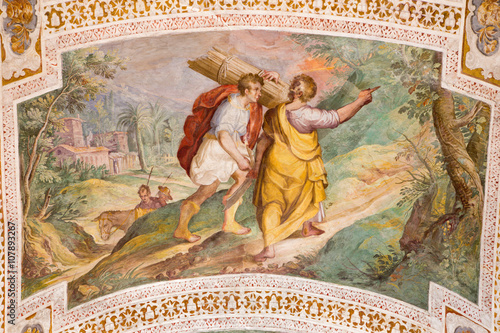Rome - The Abraham and Isaac Going to the Sacrifice by P. Bril, and A. Viviani (1560–1620). Fresco from vault of stairs in Chiesa di San Lorenzo in Palatio ad Sancta Sanctorum.