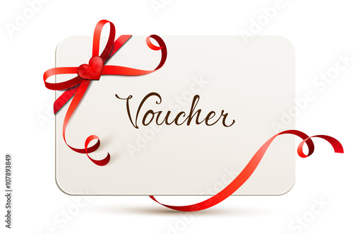 card with red bow and heart - voucher