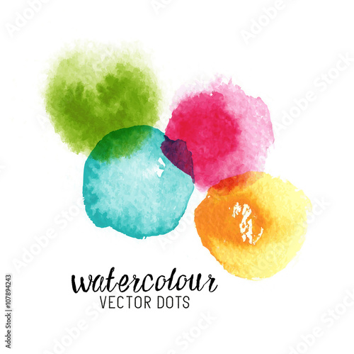 Watercolour Vector Dots. Colourful watercolour stains. Vector illustration