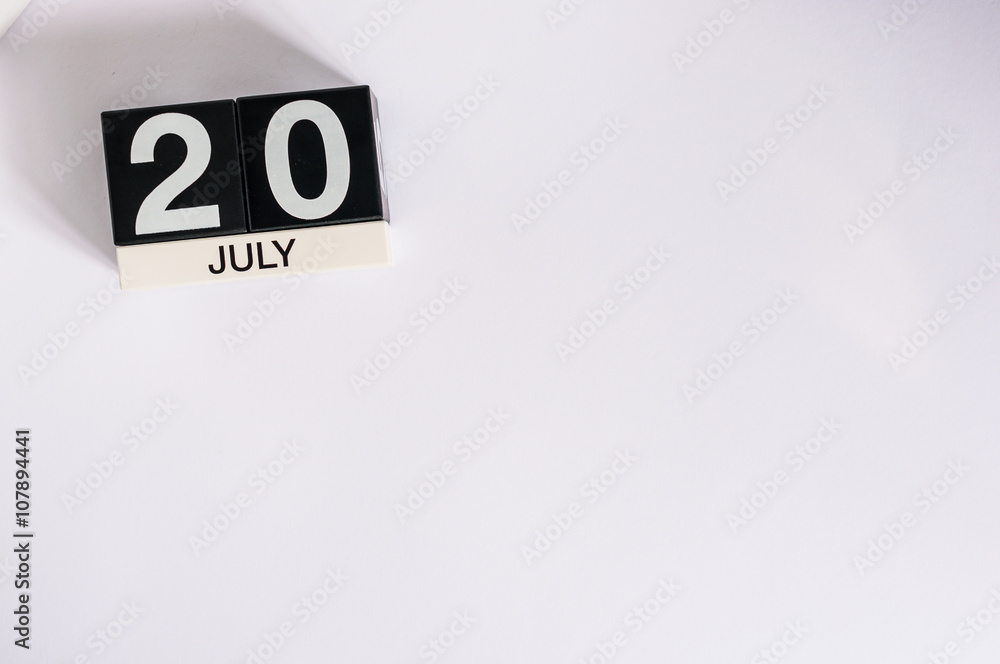 July 20th. Image of july 20 wooden color calendar on white background. Summer day. Empty space for text. International Chess Day July 20th. Image of july 20 wooden color calendar on white background. Summer day. Empty space for text. International Chess Day