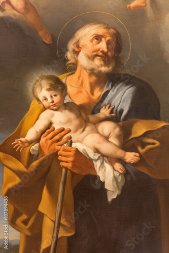 Rome - The St. Joseph painting by A. Milani (18. cent.)  in church Basilica di Santi Giovanni e Paolo by unknown artist of 18. cent. photo