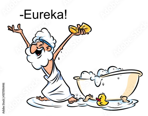 Archimedes Eureka swimming bath cartoon illustration funny Greek
 photo