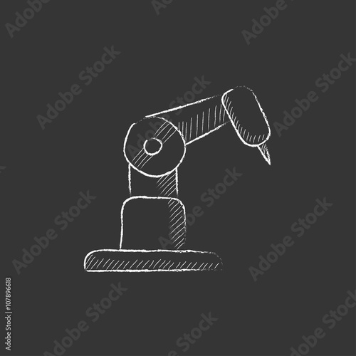 Industrial mechanical robot arm. Drawn in chalk icon.
