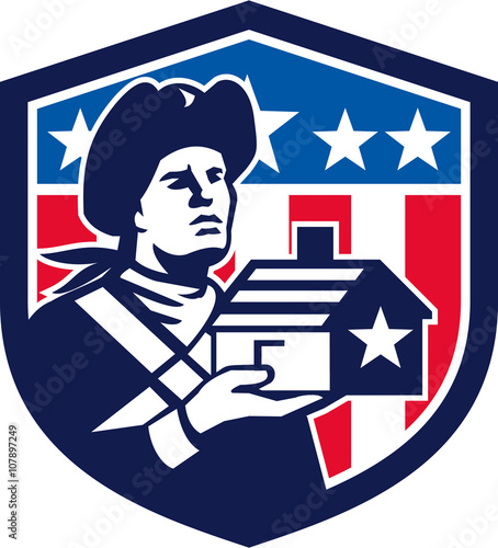 American Patriot Holding House Flag Crest Retro