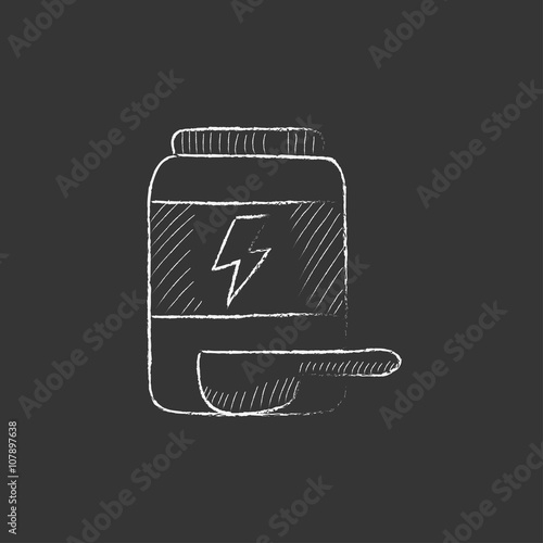 Sport nutrition container. Drawn in chalk icon.