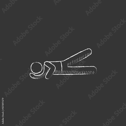 Man lying and lifting leg. Drawn in chalk icon.