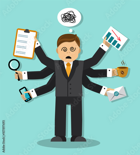 tired businessman who has a lot to do and confused thoughts in my head