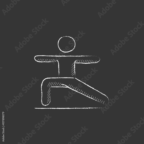 Man practicing yoga. Drawn in chalk icon.