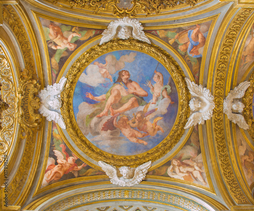 Rome - The Glory of St Sebastian fresco on the side cupola in Chiesa di Santa Maria del Orto