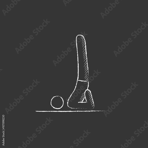 Man practicing yoga. Drawn in chalk icon.