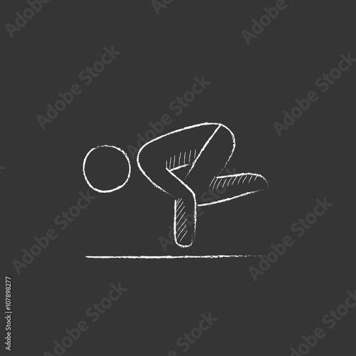 Man practicing yoga. Drawn in chalk icon.