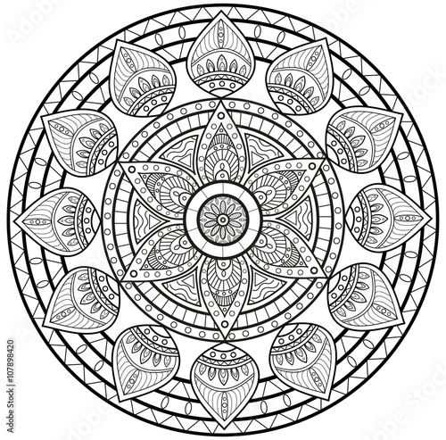 Black and white mandala vector for coloring, mandala in bianco e nero vettoriale da colorare