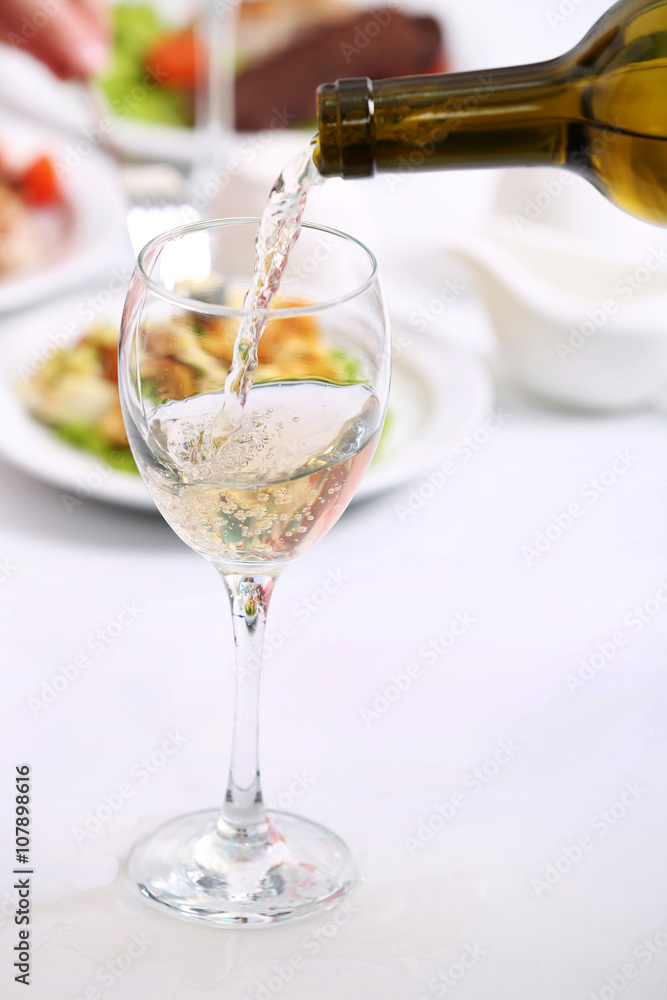 Dinner with wine in restaurant