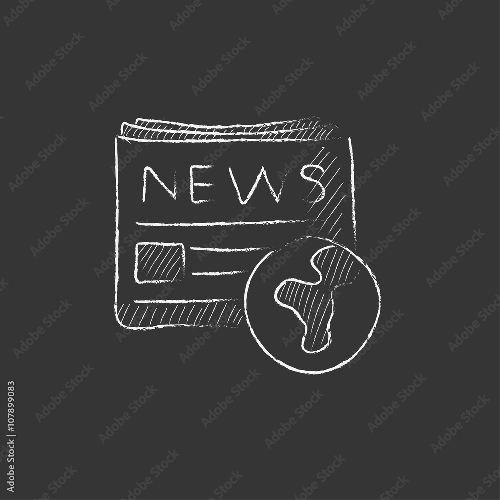 International newspaper. Drawn in chalk icon. International newspaper. Drawn in chalk icon.