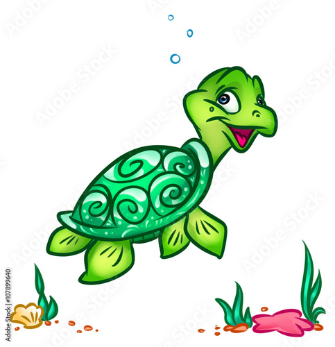 Sea turtle animal character cartoon illustration 