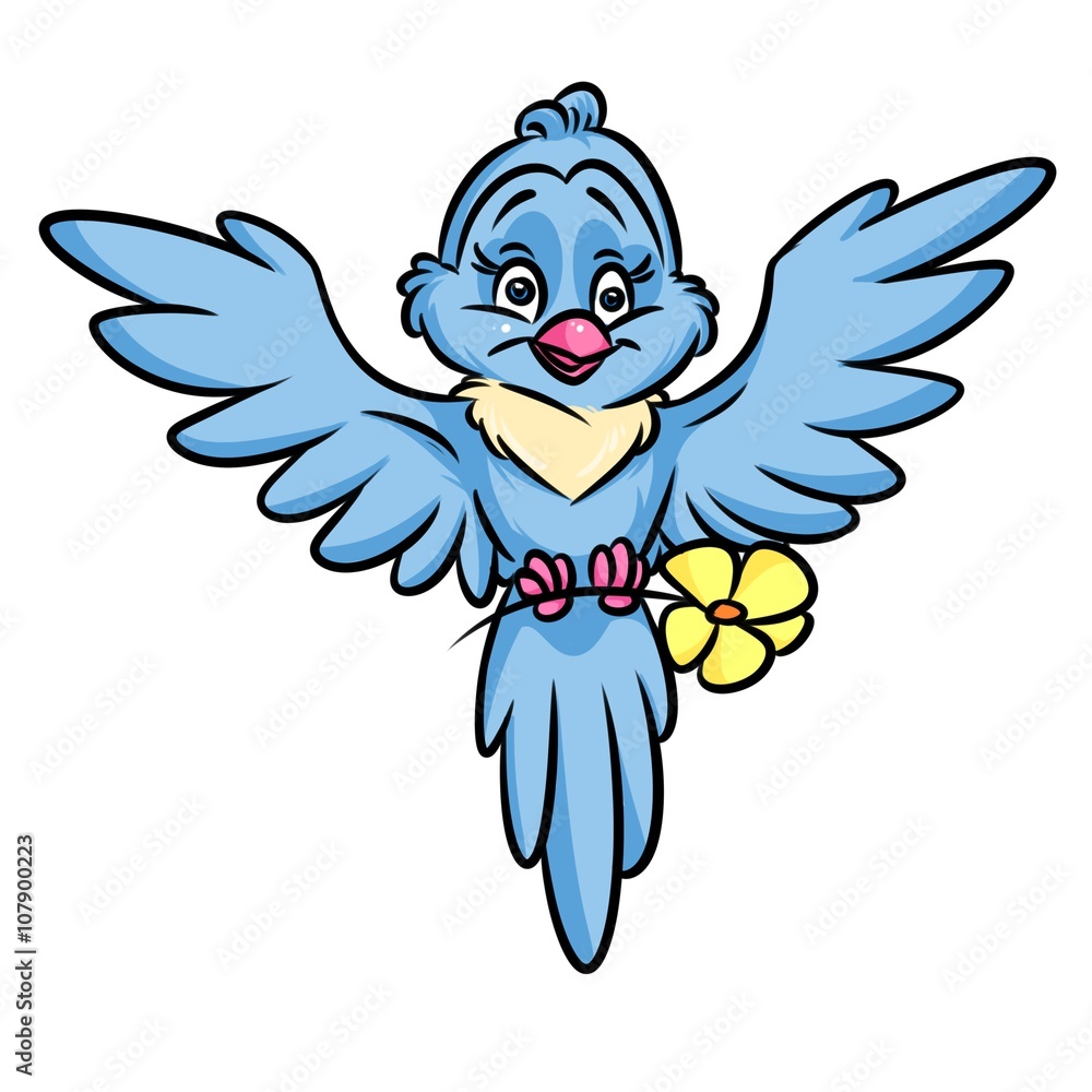 Fototapeta premium Bird flight flower cartoon illustration image animal character