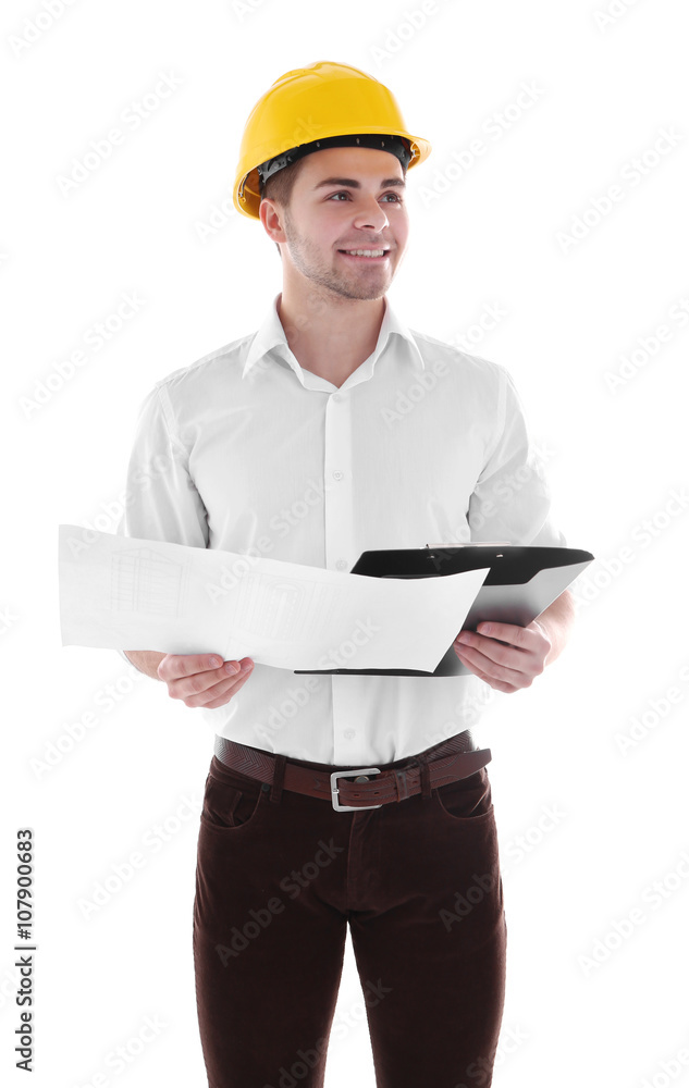 Architect man in hardhat isolated on white Architect man in hardhat isolated on white