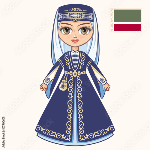 The girl in Chechen dress. Historical clothes. Chechnya