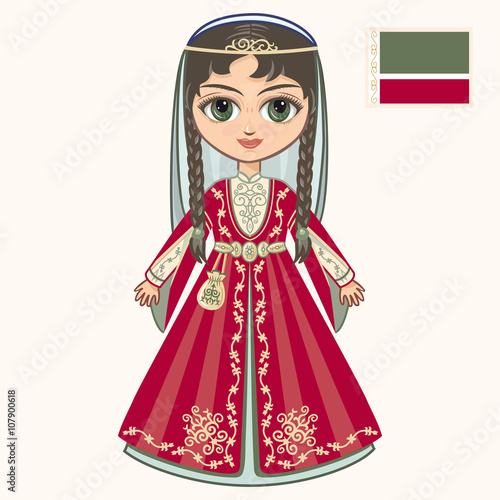 The girl in Chechen dress. Historical clothes. Chechnya