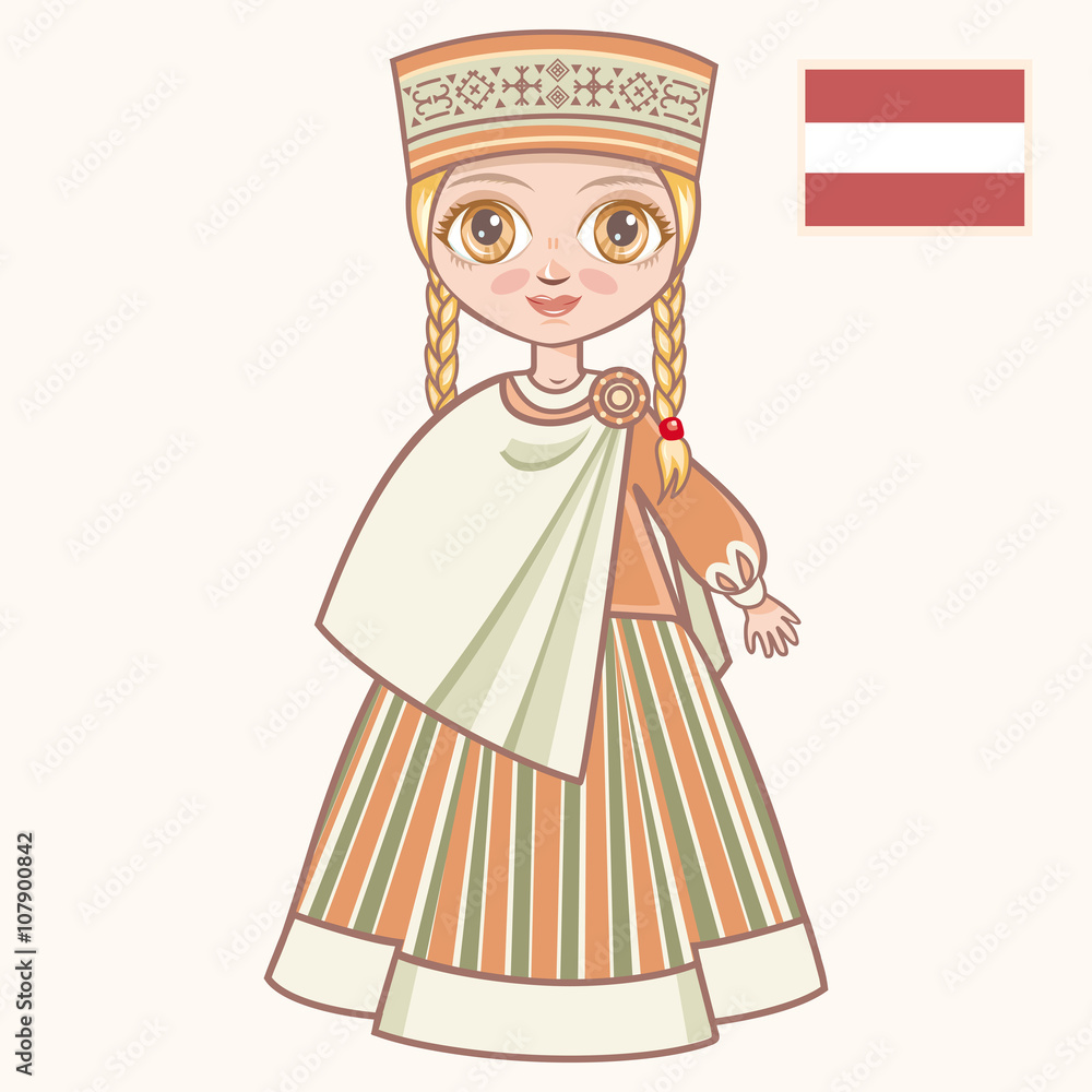 The girl in Latvian dress. Historical clothes. Latvia