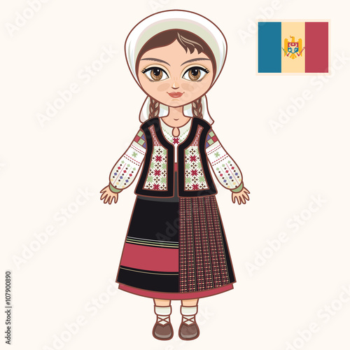 The girl in Moldavian dress. Historical clothes. Moldova