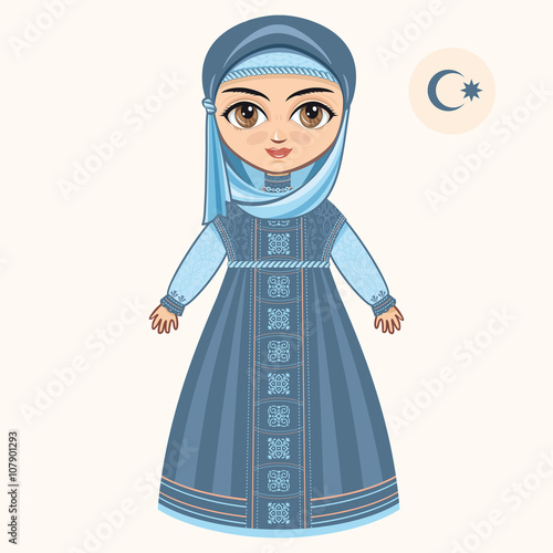 The girl in muslim dress. Historical clothes. 