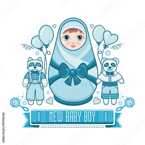 Newborn little baby. Greeting card of the newborn. 